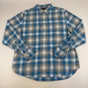 Bonobos Mens Size XL Button Up Shirt Blue White Plaid Lightweight Flannel